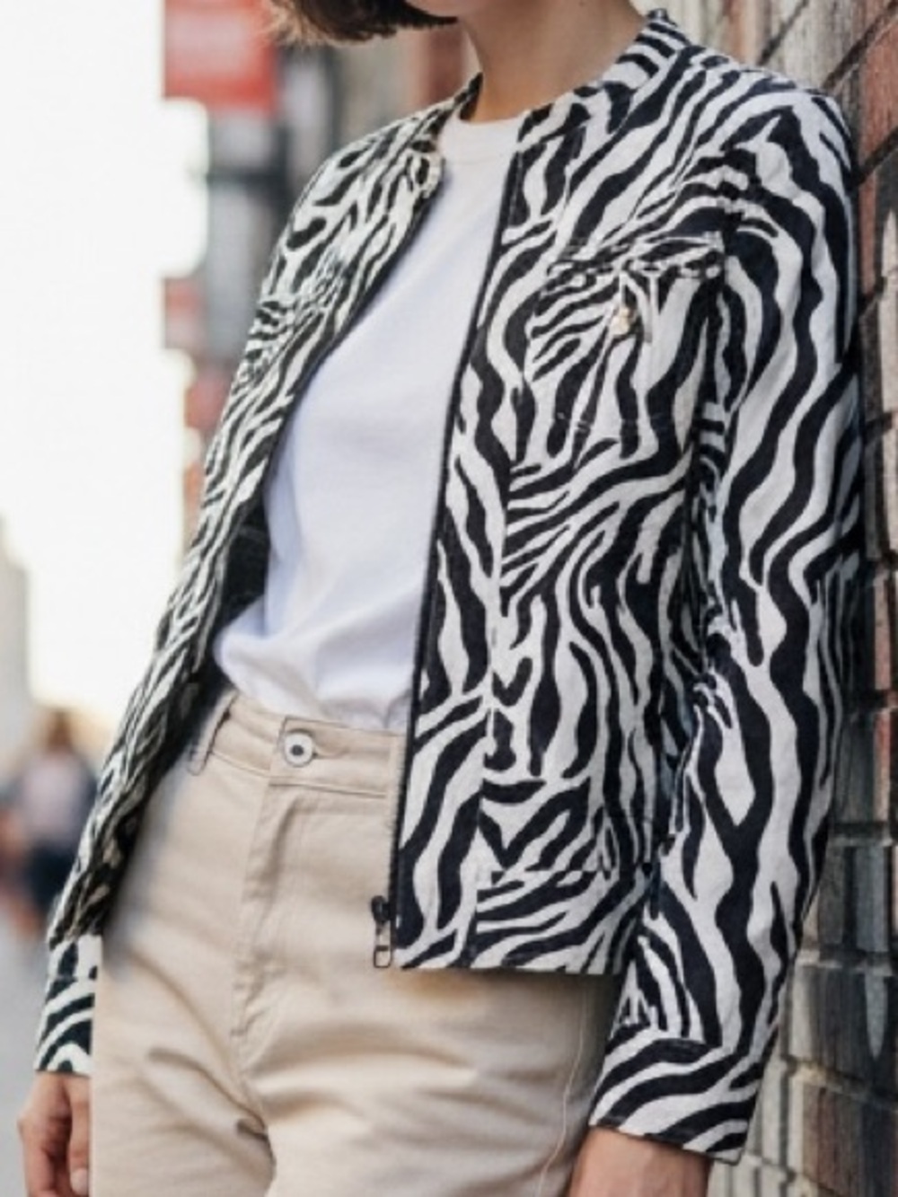 New Directions Zebra Print Jean Jacket - Black and White, Size Medium